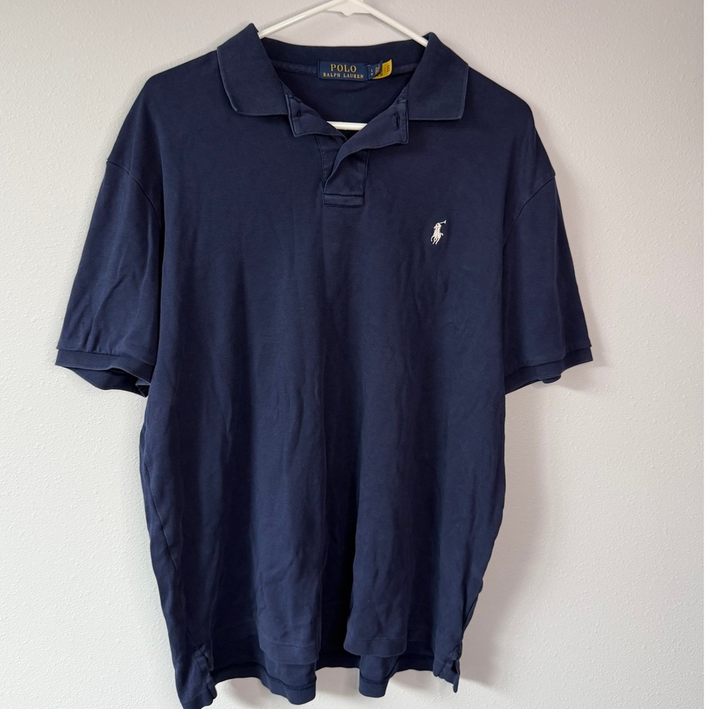 Polo Ralph Lauren Mens Navy Blue Short Sleeve Polo Shirt Size Large Classic Pony